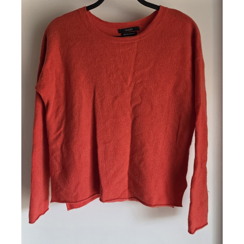 Tahari 100% Cashmere Sweater Women L Red Solid Round Neck Long Sleeve Pullover